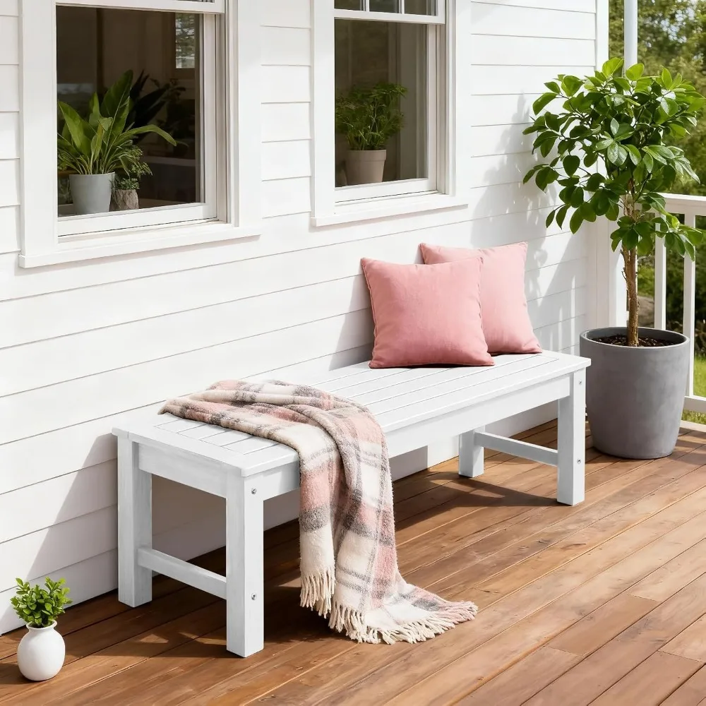 47 Inch Backless Outdoor Bench for 2 Person, 700 LBS Capacity, White Patio Garden Furniture