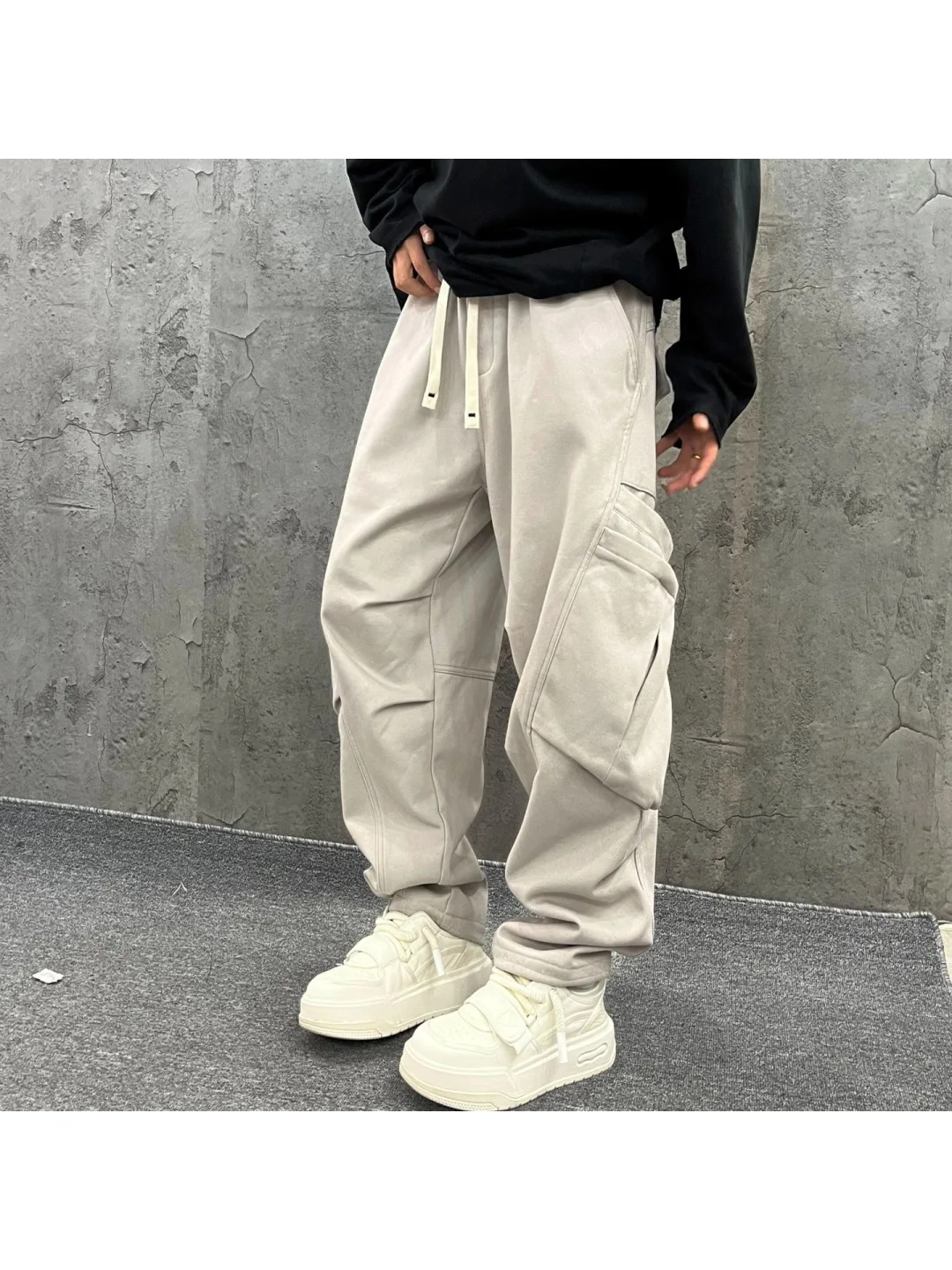 

Оригинальные зимние брюки Xiaojie в американском ретро-стиле, на флисовой подкладке, утолщенные, свободного кроя, в стиле рабочей одежды, повседневные, длинные