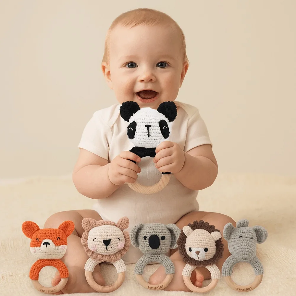 Leone, panda, elefante Sonaglio per bambini Design a forma di animale Cartoon Sonaglio musicale Giocattoli Koala, volpe, ippopotamo Design educativo