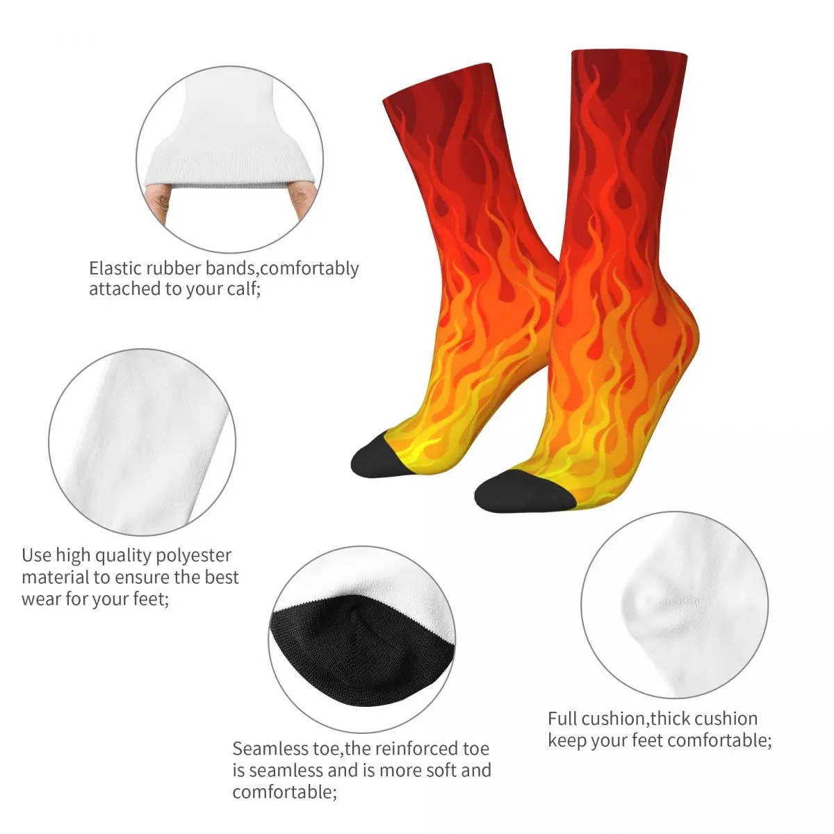 Red Orange Yellow Socks Burning Flames Korean Stockings Autumn Anti Sweat Ladies Socks Breathable Pattern Skateboard Socks