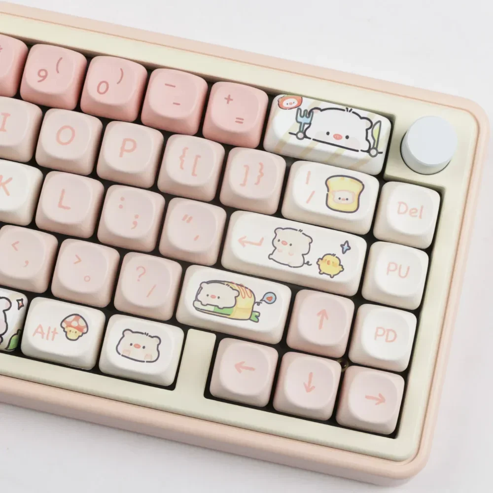 Pink Piggy Keycaps PBT Cartoon Cute MOA for 60/84/98/108 Mechanical Keyboards