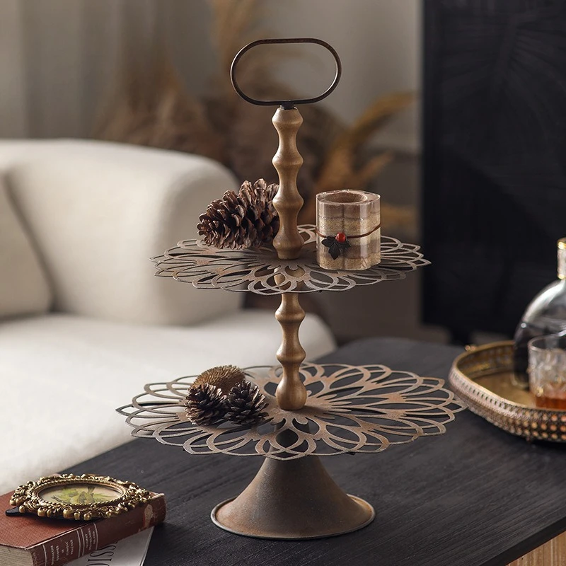 Tray small apartment desktop double-layer fruit plate photo studio photography decoration props hollow shelf