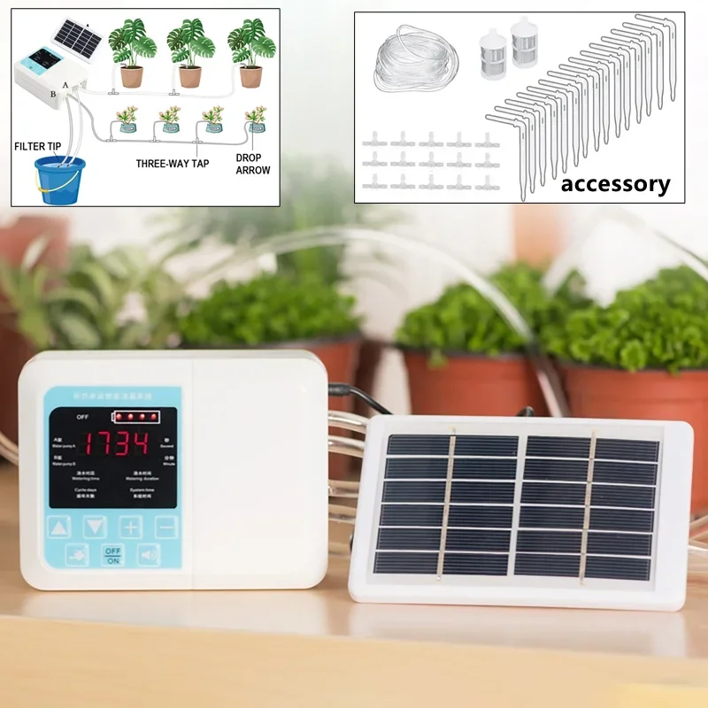 

Solar Watering Drip Irrigation Kit System Auto Self Watering Device with Timer for Flower Plants House Potted Water Dispenser