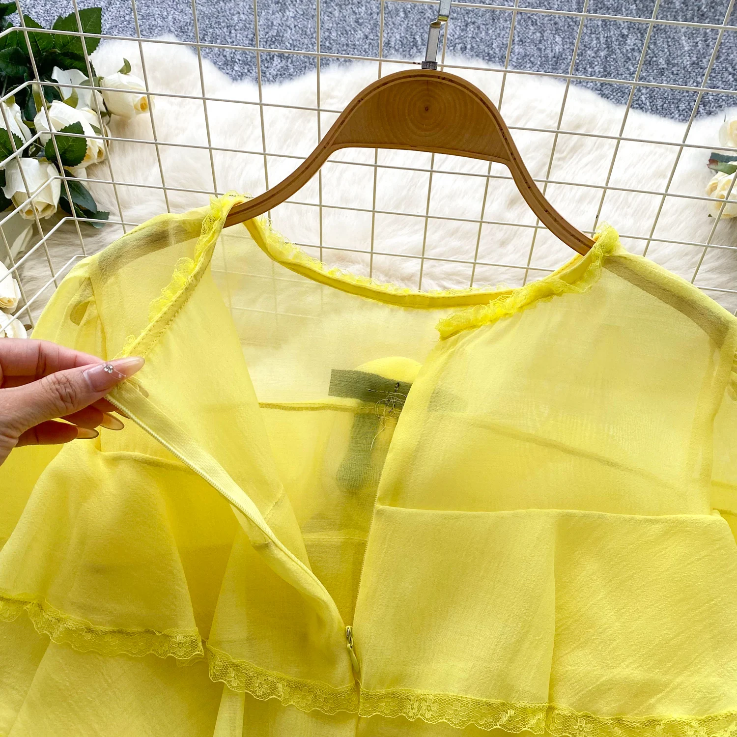 Camicetta vintage con volant O-Collo manica lunga Elegante moda donna hotsweet Camicia abbigliamento donna