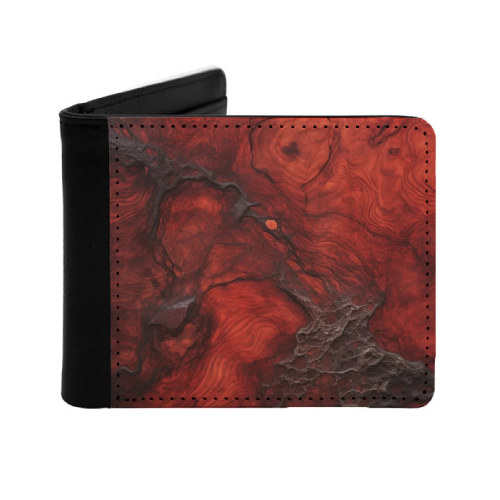 Red Burl Maple Wood Design Men Women Pu Leather Wallet Credit Card Holder Wallet Short Purse Burl Wood Red Brown Modern Stylish