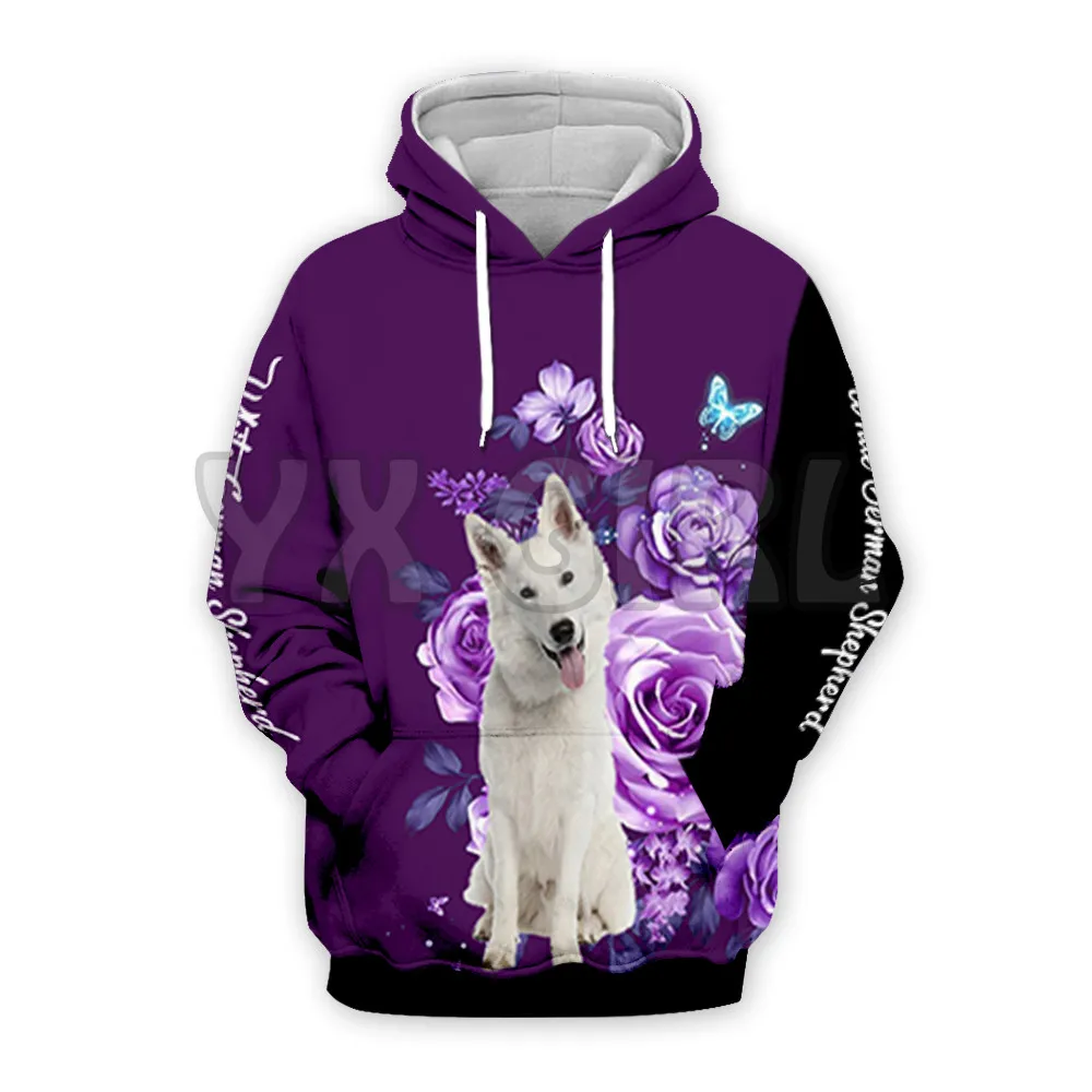 

White German Shepherd Butterfly Flowers 3D Printed Hoodies Unisex Pullovers Funny Dog Hoodie Casual Street Tracksuit