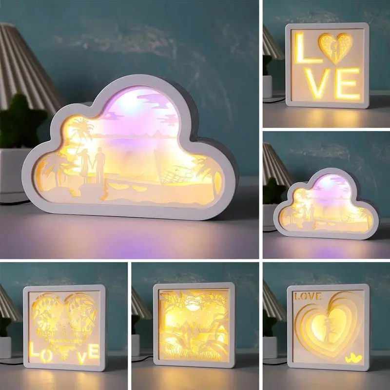 Night Lamp Papercut Light Boxes 3D Creative Papercut Light Box Portable 3D Paper Carving Lamp Shadow Light Box For Desktop