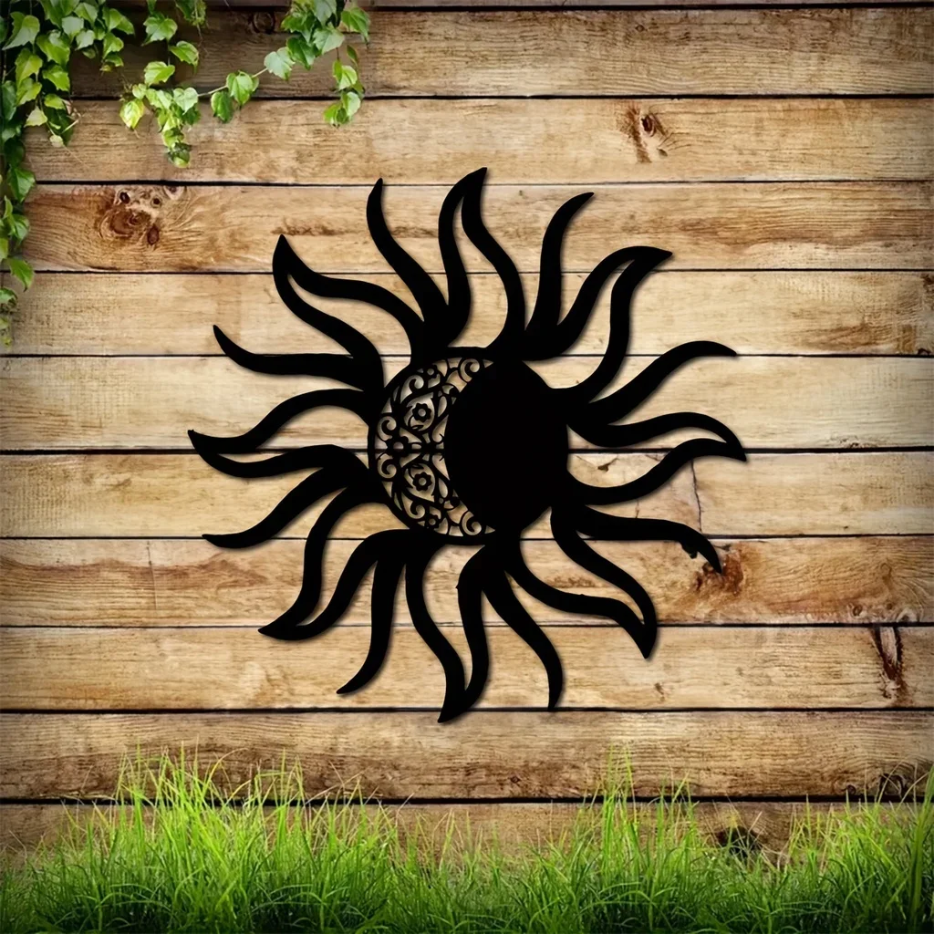 HelloYoung Metal Sun And Moon Art Wall Decor, Sun And Moon Metal Wall Decor, Metal Sun And Moon Sign Iron Art Silhouette