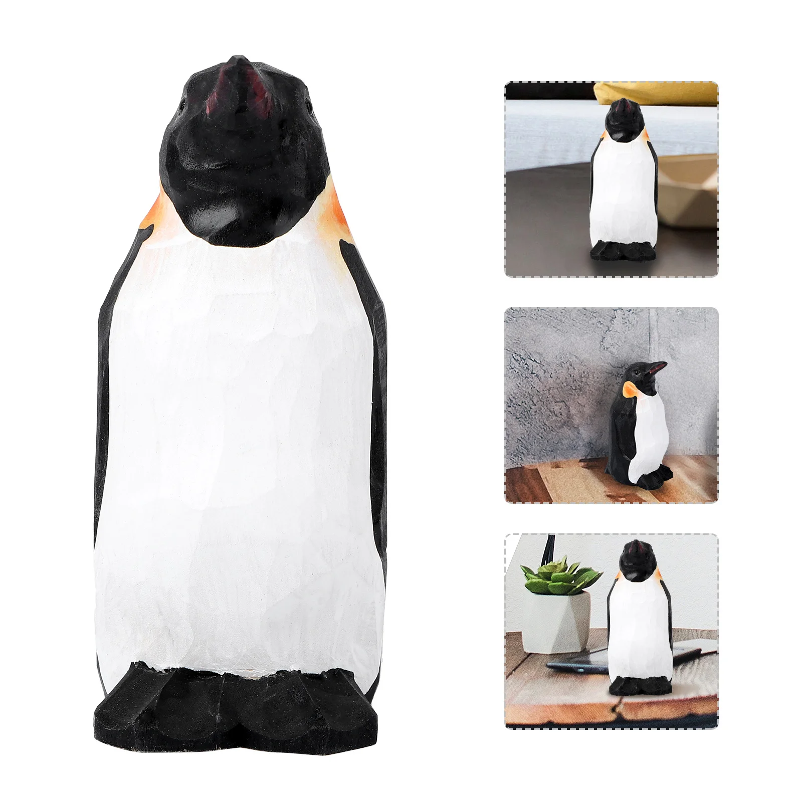 1 قطعة زخرفة البطريق الخشبي جميل سطح المكتب الديكور هدية الكريسماس محاكاة الحيوان الحرفية رائعة ديكور المنزل مكتب الجدول