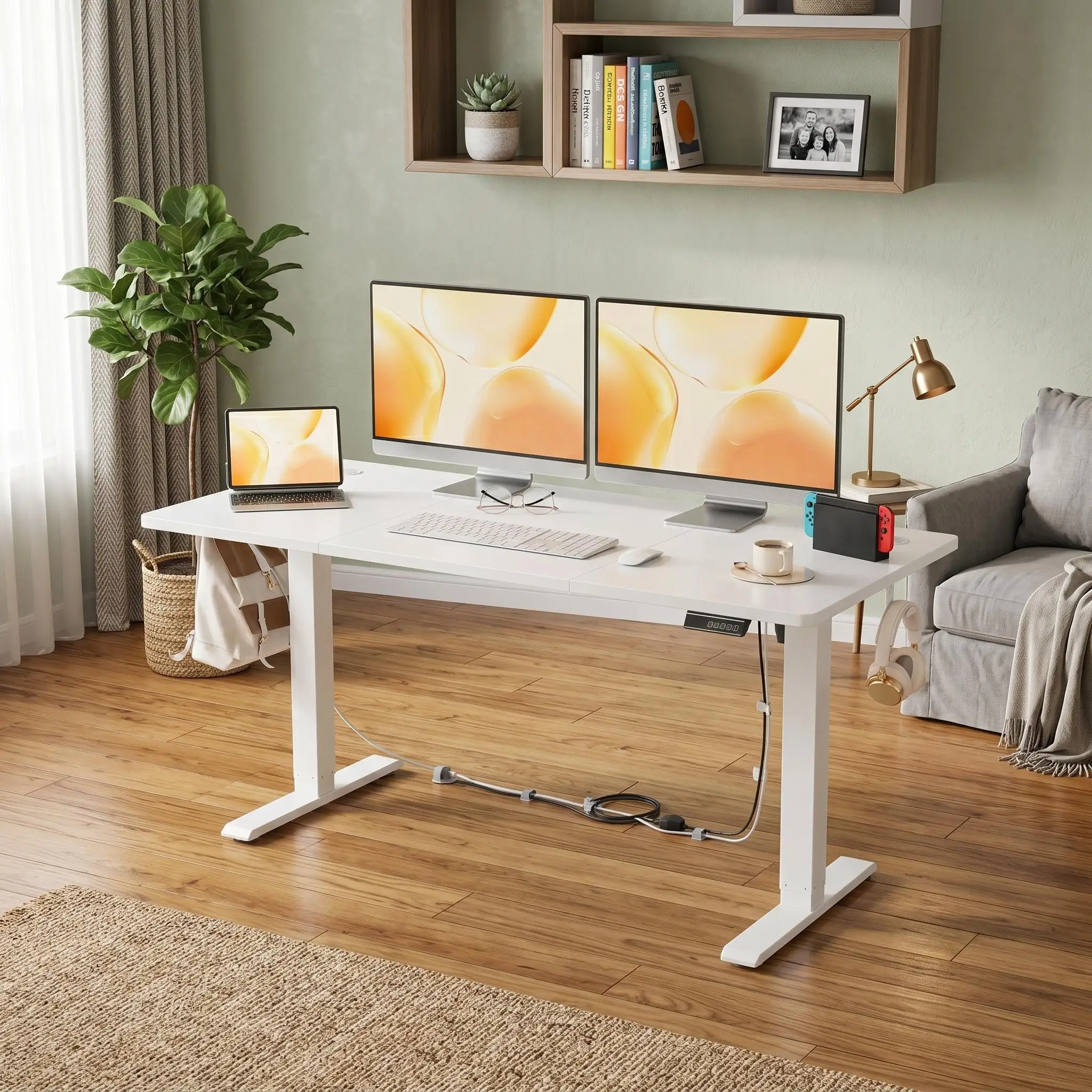 Elektrisch Höhenverstellbarer Schreibtisch, Sitz-Steh-Computertisch mit Speicherfunktion, Leiser Motor, Ergonomische Robuste Arbeitsstation für Zuhause & Büro