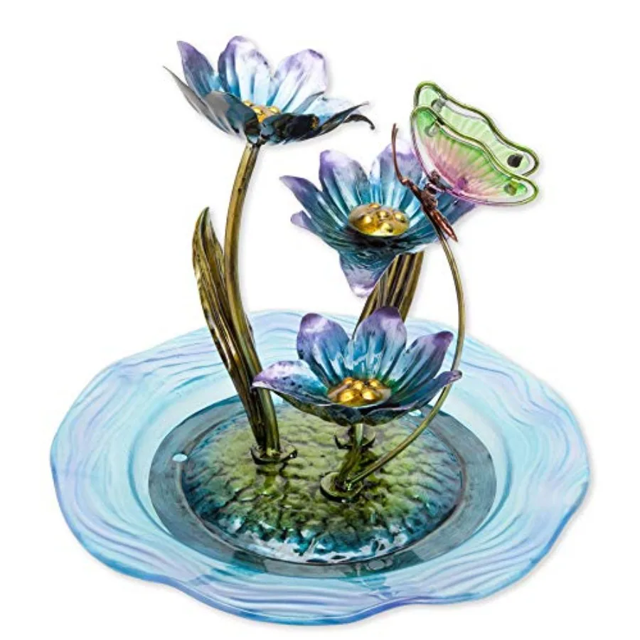 - Iridescent Glass Butterfly Fountain Sculpture Indoor Home Dcor - Zen Water Fountain - Desk or Tabletop Accessories - 12" Tal