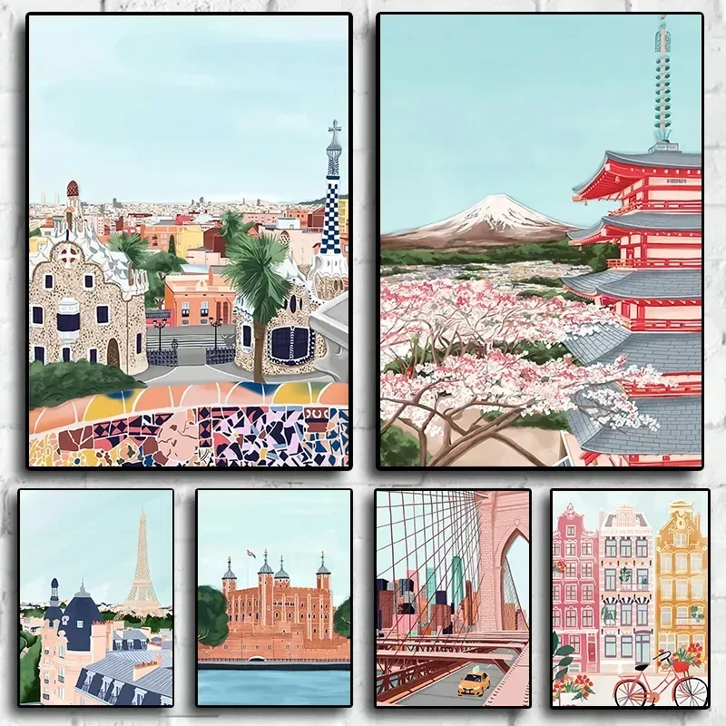 Arte moderno para pared del hogar, París, Londres, Tokio, paisaje famoso para dormitorio, sala de estar, pintura en lienzo de calidad