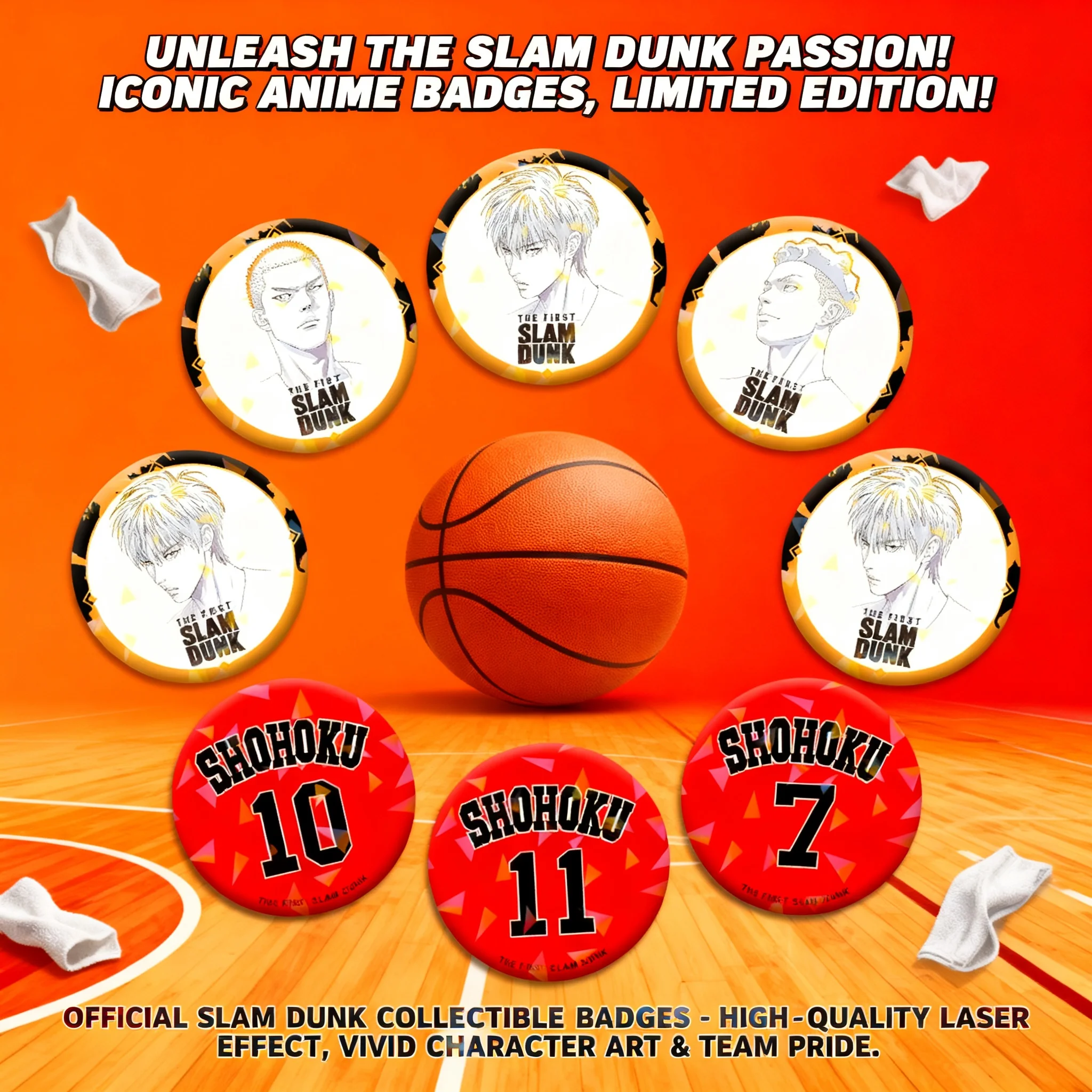 Customizable Slam Dunk Anime Badge Matte Star Fantasy Glass Laser Pin Metal Base DIY Basketball Sports Merchandise Collectible