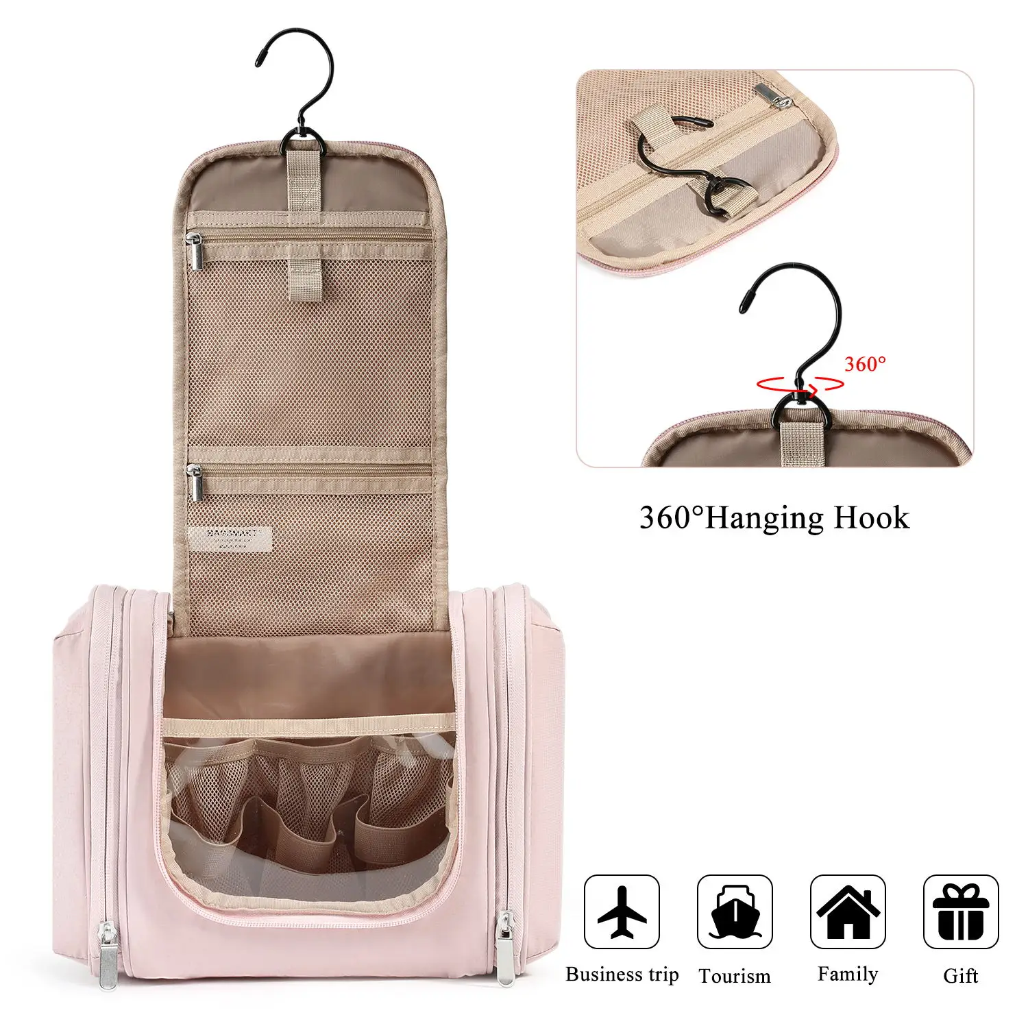 BAGSMART Hanging Toiletry Bag for Women Travel Toiletries Storage Bag With Hook Men Travel Waterproof Storage Bag Toiletries