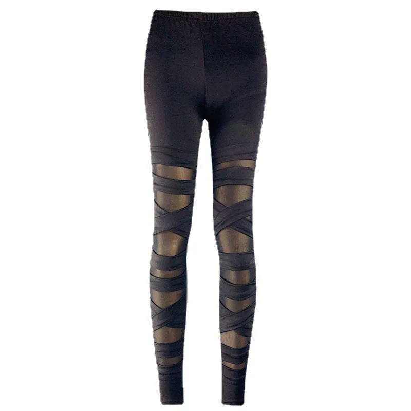 2024 Sexy See-through Hollow Out Lace Leggings For Women Black Bandage Skinny Pencil Pants Female Sport Leggins L004