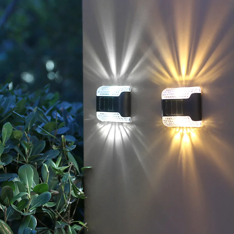 2 LED Solar Wall Lamp Outdoor Waterproof Garden Decor Lamp Up and Down Luminous Light for Garden Balcony Courtyard Street Stairs