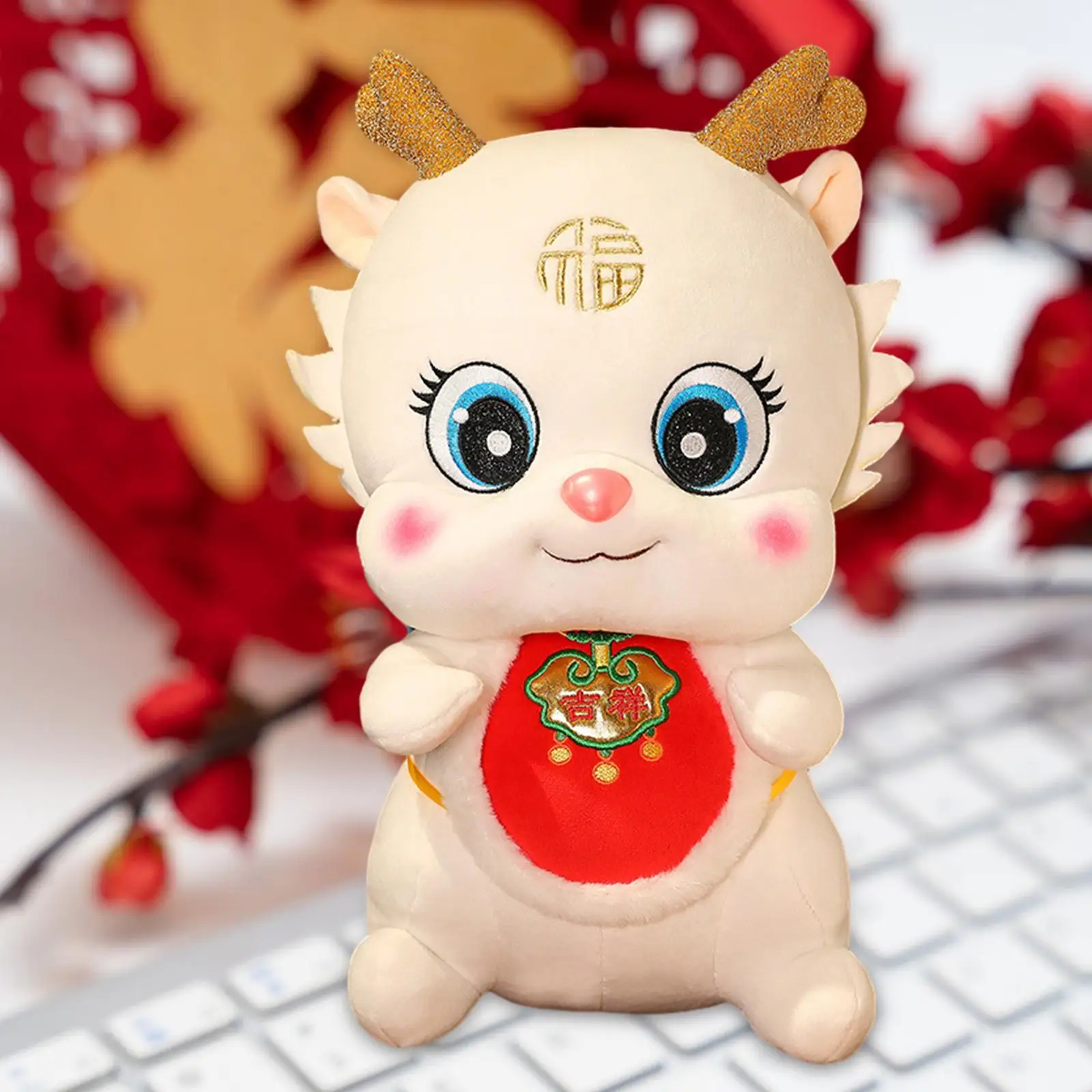 Chinese New Year Dragon Plush Toy Doll Soft Stuffed Animal Figure for Bedroom Sofa Living Room Decoration Gift