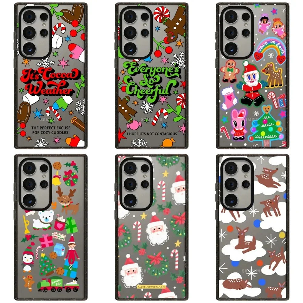 Christmas Santa Claus Magnetic Acrylic Black Border Case for Samsung Galaxy S22 S23 S24 Ultra S22+ S23+ S24 Plus Cover Case