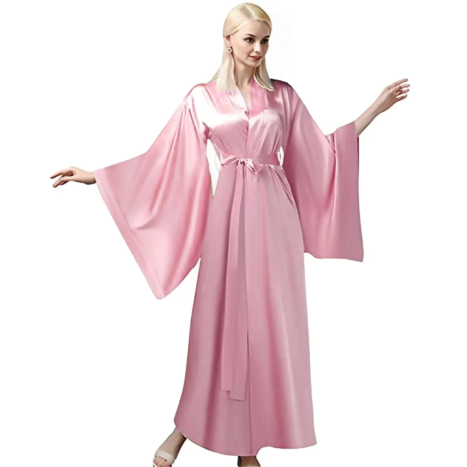 Modern Silk Nightdress Women Bridal Belt Night Dresses Sexy Gloss Wide Sleeve Sleepwear Nightwear Sand Boudoir Dress Plus Size