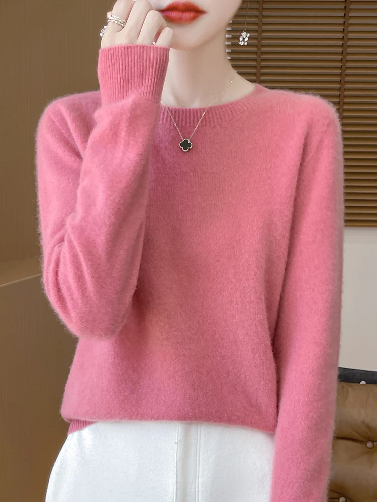 Autumn Winter Women 100% Merino Wool Sweater O-Neck Cashmere Pullover Basic Fashion Clothing Comfort Warm Top Casual Solid