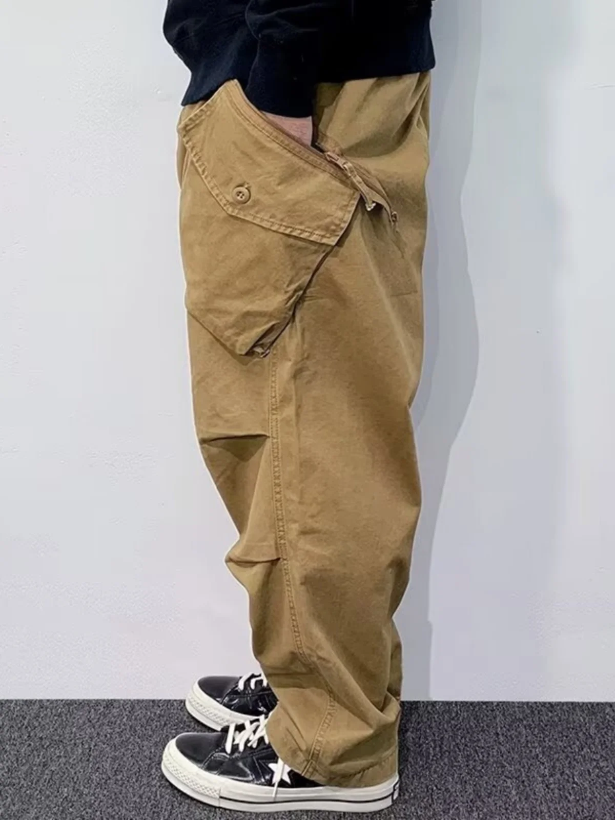 

Retro American Work Pants Men's Spring Autumn Loose Conical Straight Leg Casual Multi ket Long Pants High Street