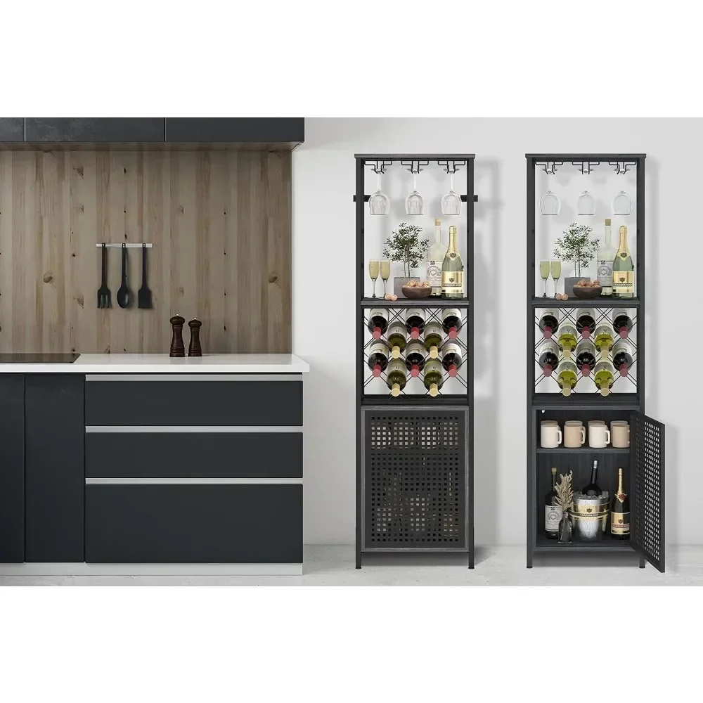 Liquor Cabinet With Glass Holder Wine Rack Wine Bar Cabinet With Adjustable Shelf for Living Room Home Bar（Modern Grey）