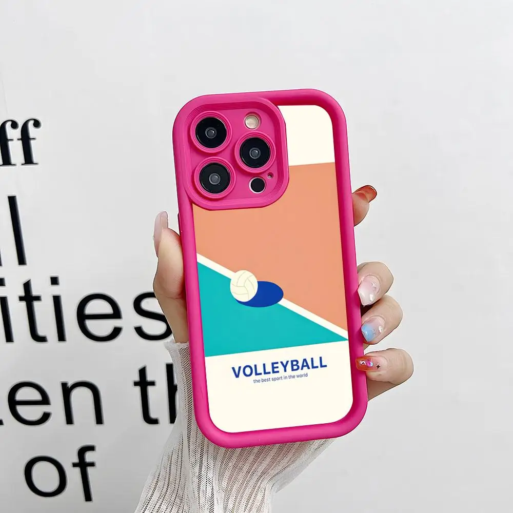 Play Volleyball Ball Phone Case Simple Solid Color Matte Silicone For IPhone 15 16 14 13 12 11 Pro Max Plus Lens Full Protection