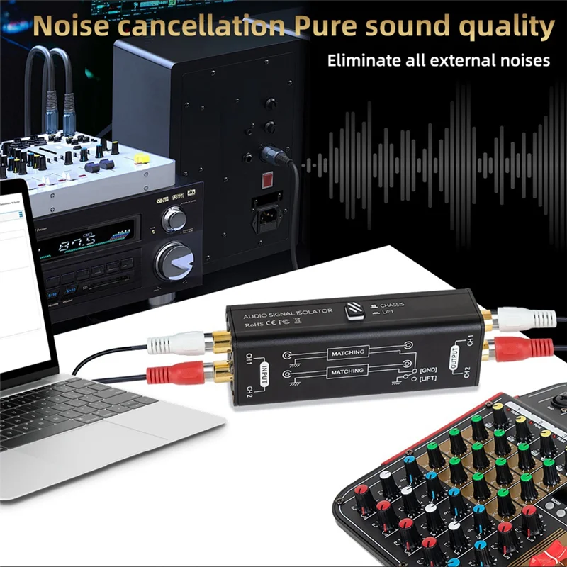 Isolador de sinal de áudio profissional, removedor de filtro de ruído de corrente de áudio, interface rca, plug and play, isolador passivo