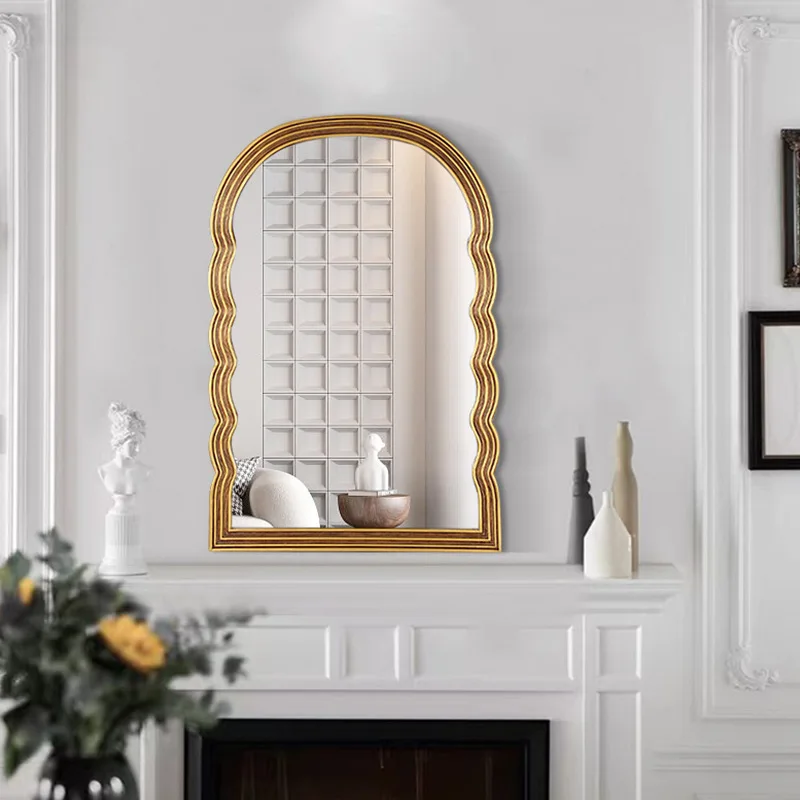 

American vintage arched wall mirror light luxury simple dresser makeup mirror Nordic wall bathroom mirror