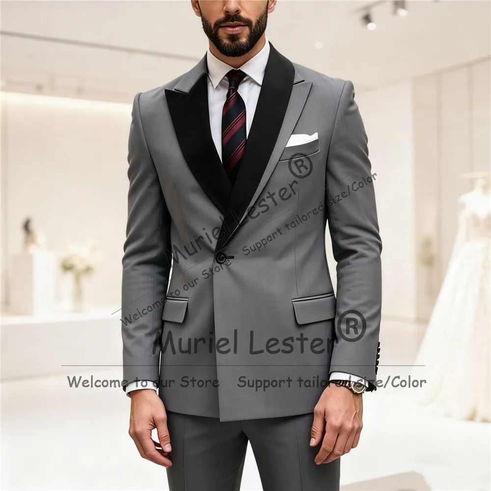 

Customized Business Suits Men Slim Fit Double Breasted Jacket Pants 2 Pieces Set Man Dinner Party Groom Wedding Tuxedos Outfits