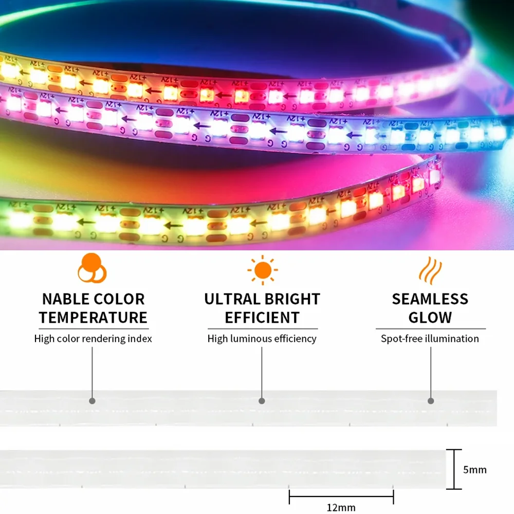 

DC5V/12V addressable WS2812B RGBIC COB light strip 5mm 160LEDs/m WS2812B RGBIC soft pixel color density length 1M/2M/3M/4M/5M