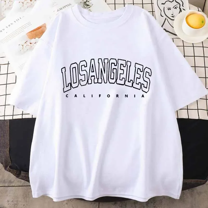 Los Angeles Print Casual Sports T Shirt Soft Crew Neck Top Short Sleeve Tee Women Clothing Summer T Shirt Outdoor Jogging Shirt