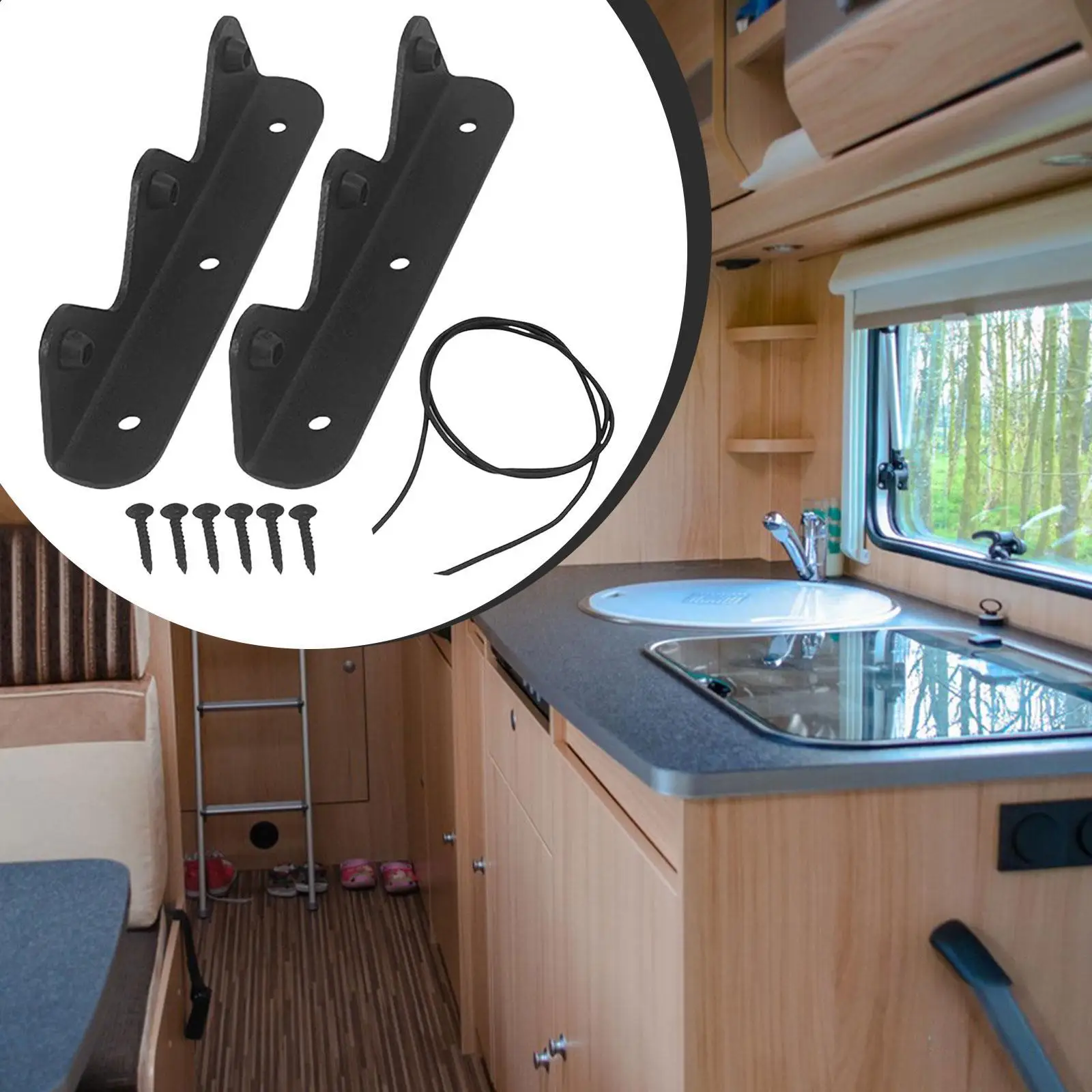 

RV Secure Cabinet Fence Protection with Screws Multiuse Travel Attachment Closet Fence Baffle Tension Rope Stainless Steel