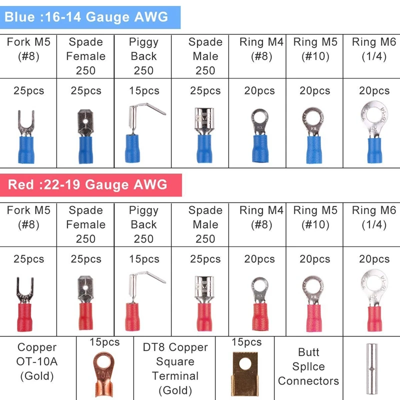 678Pcs Electrical Wire Terminals Set, 350 PCS Crimp Terminals Butt Connectors + 328 PCS 2:1 Heat Shrink Tubing Assorted Insulati