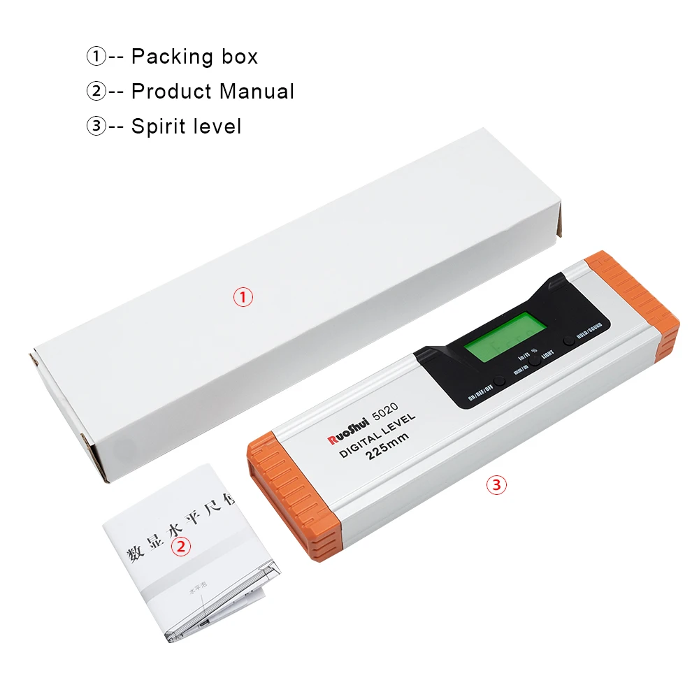 RuoShui Digital Protractor Angle Finder Inclinometer electronic Level 360 degree Aluminum Alloy Magnets Level Ruler 225mm