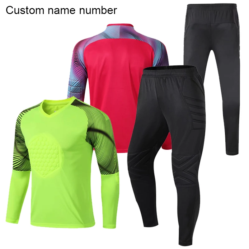 Men's Adult Soccer Goalkeeper Uniform Protective Sponge long Sleeve Training Football Goalkeeper Soccer Jersey Top and Pants New