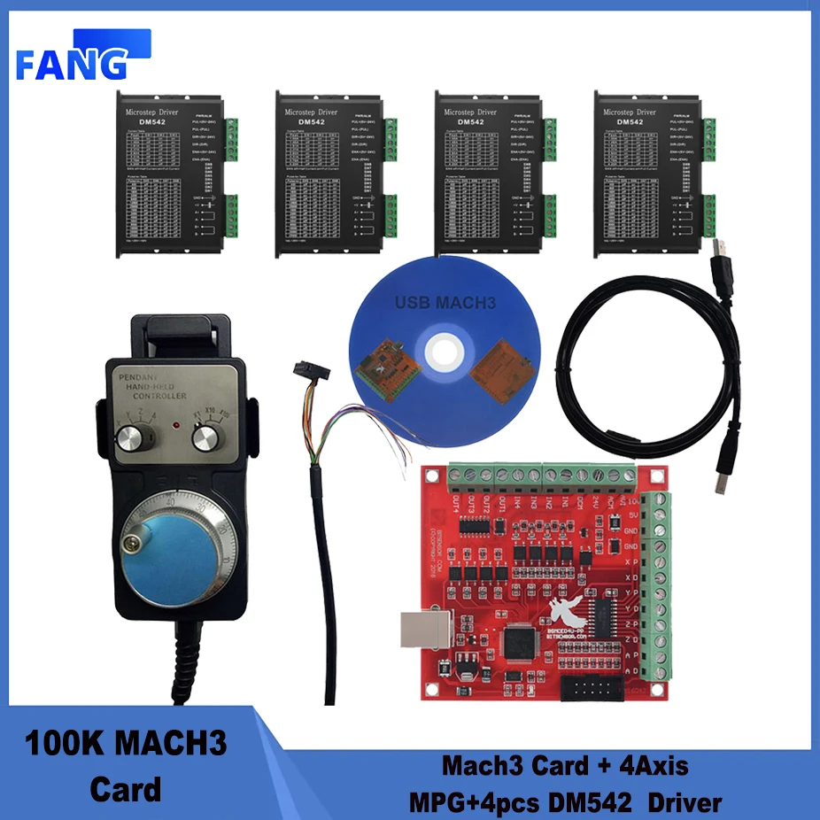 

Mach3 100k 4AXIS Motion Control Card kit+4AXIS MPG + DM542 Motor Driver For Woodworking Engraving Machin CNC Machining Kit