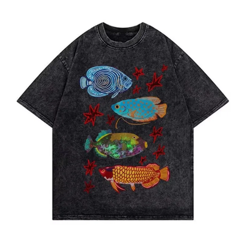 Camiseta Y2K con Estampado Psicodélico de Entomología, Corte Holgado Informal, Cuello Redondo, Manga Corta, Playeras para Mujer, Camisetas con Gráficos Y2K 4399