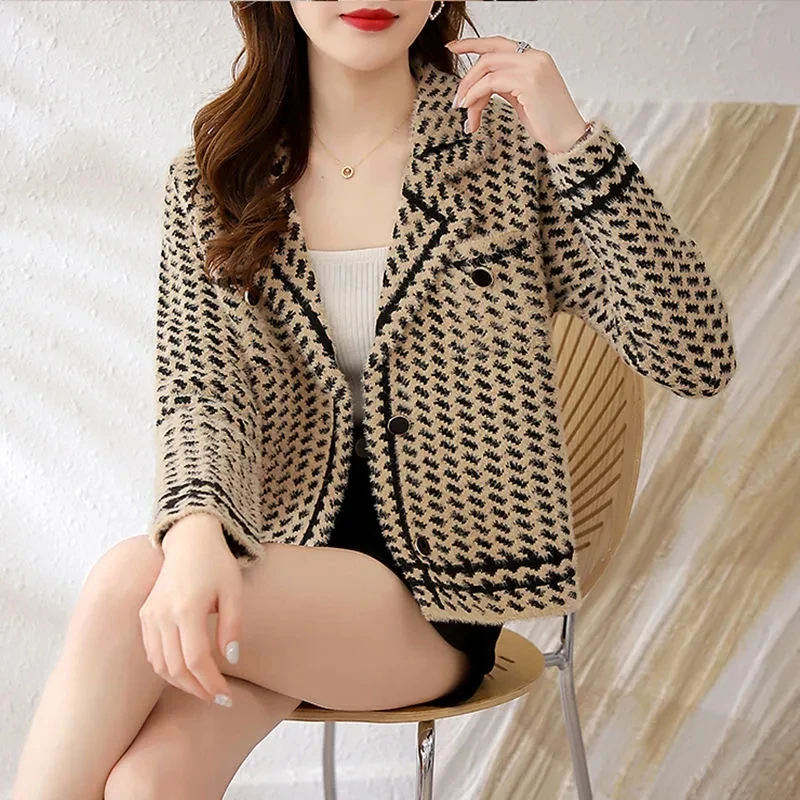 

Imitation Mink Fleece Women's Coat Knitted Cardigan Short Autumn Winter New Female Sweater Loose Versatile Lady Jacket