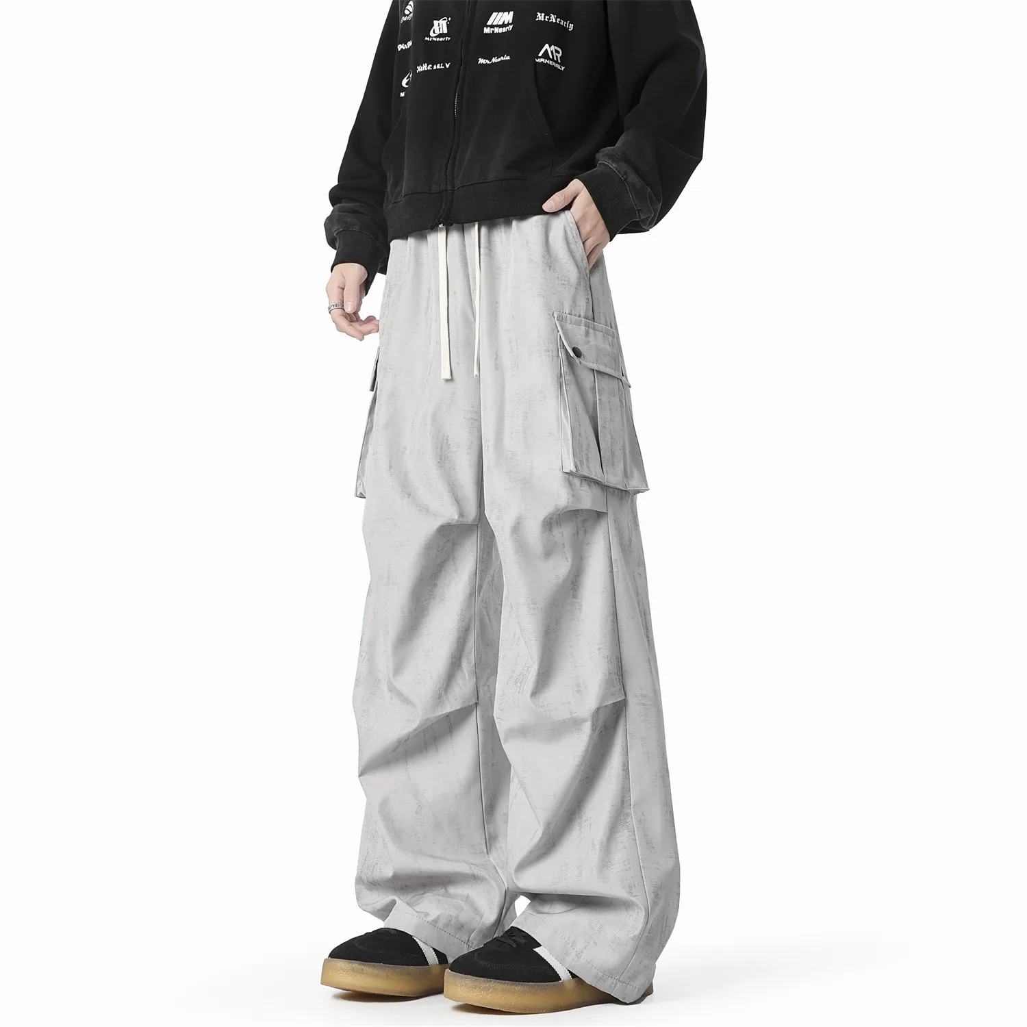 

High Street Tie Dye плиссированные спецодежда джинсы десантника мужские свободные прямые брюки с широкими штанинами выцветшие брюки с манжетами Dir повседневные джинсы