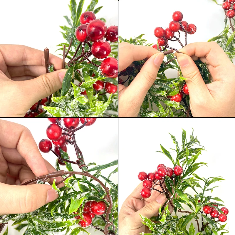 1.5M Artificial Holly Leaf Vine And Red Berries Christmas Rattan DIY Garland Wreath Xmas Tree Hanging Ornaments Home Decoration images - 6