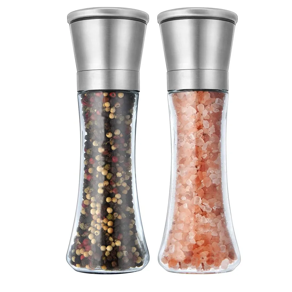 Pepper Salt Grinder Best Spice Mill with Brushed Stainless Steel Cap Ceramic Blades Adjustable Coarseness 6OZ Capacity