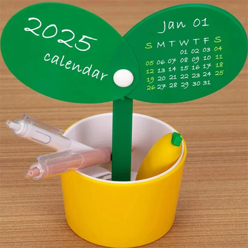 Creatieve Grasvorm Bureaukalender Nieuw 2025 Jaar Leuke Desktop Decoratie Ins Eenvoudige Penhouder Thuiskantoor Schoolbenodigdheden