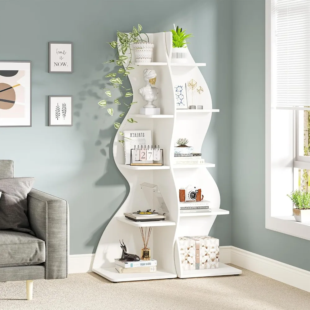 Corner Shelf, Modern 5-Tier Wall Corner Bookshelf Set of Two, Stylish Corner Small Bookcase Storage Rack Plant Stand