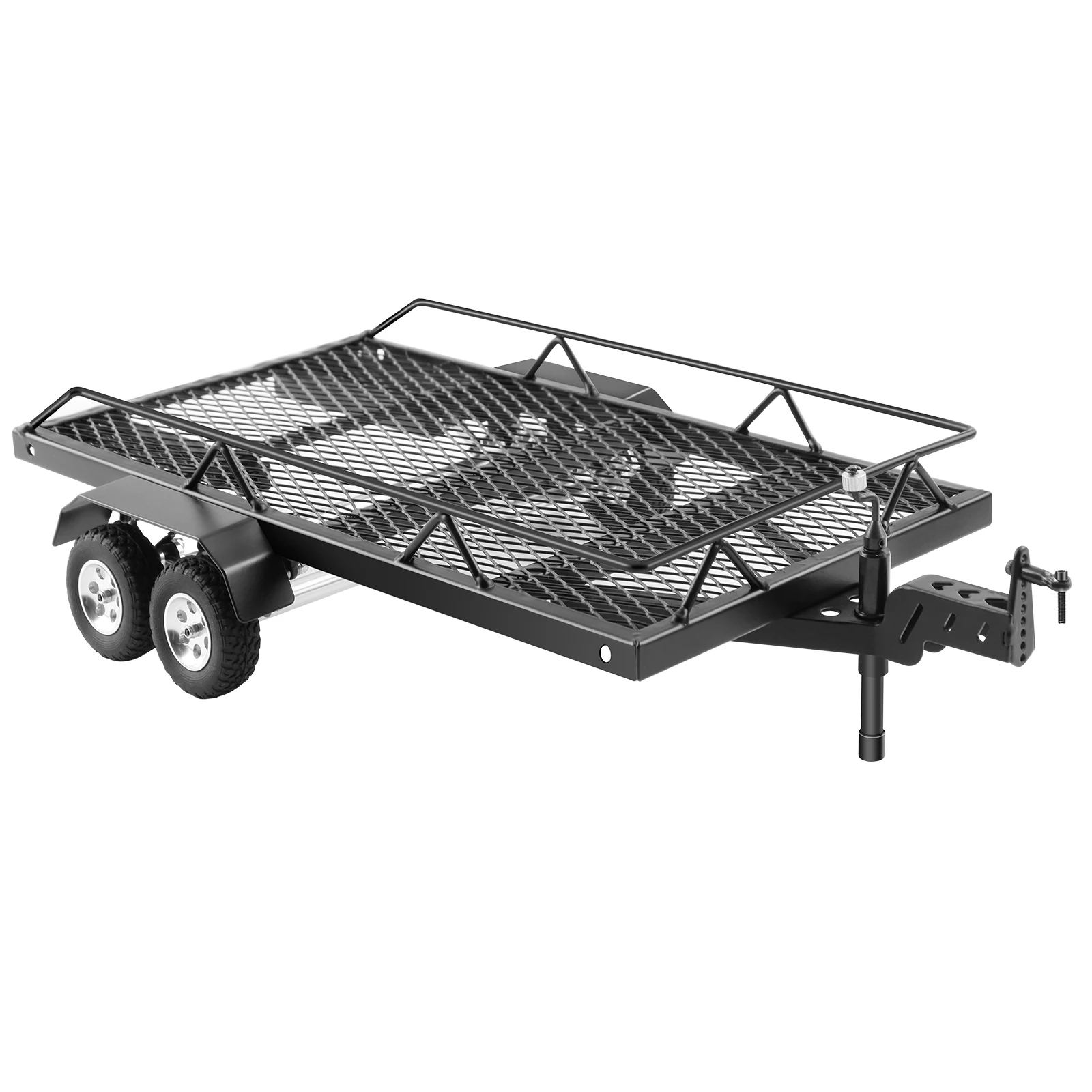 

DashRC 1/18 1/24 RC Trailer, Metal Flatbed RC Trailer with Hook Hitch for RC Crawler TRX4M FCX18 Ascent-18 SCX24 Upgrades