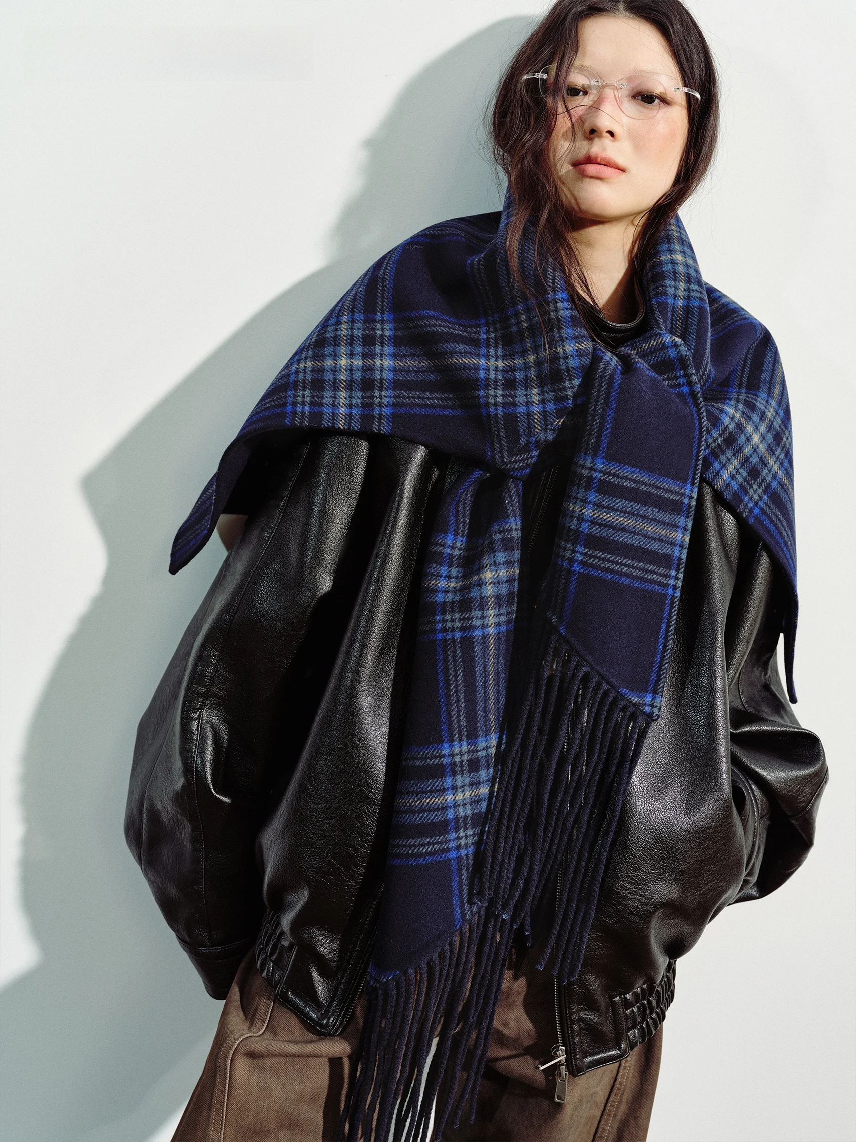 VERMO Double-Faced Woolen Plaid Handmade Fringed Scarf Wrap Skirt British Style Warmth for Autumn And Winter Unisex