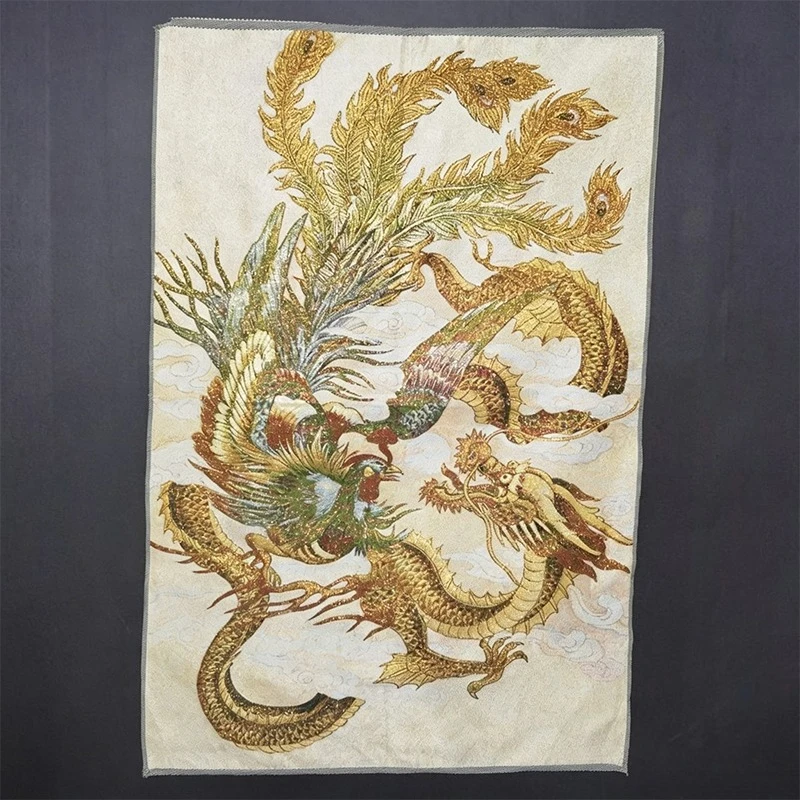 Tibet Tibetan Cloth Silk Good luck dragon and phoenix Thangka Tangka Embroidery Painting Embroidery Hanging Pictures