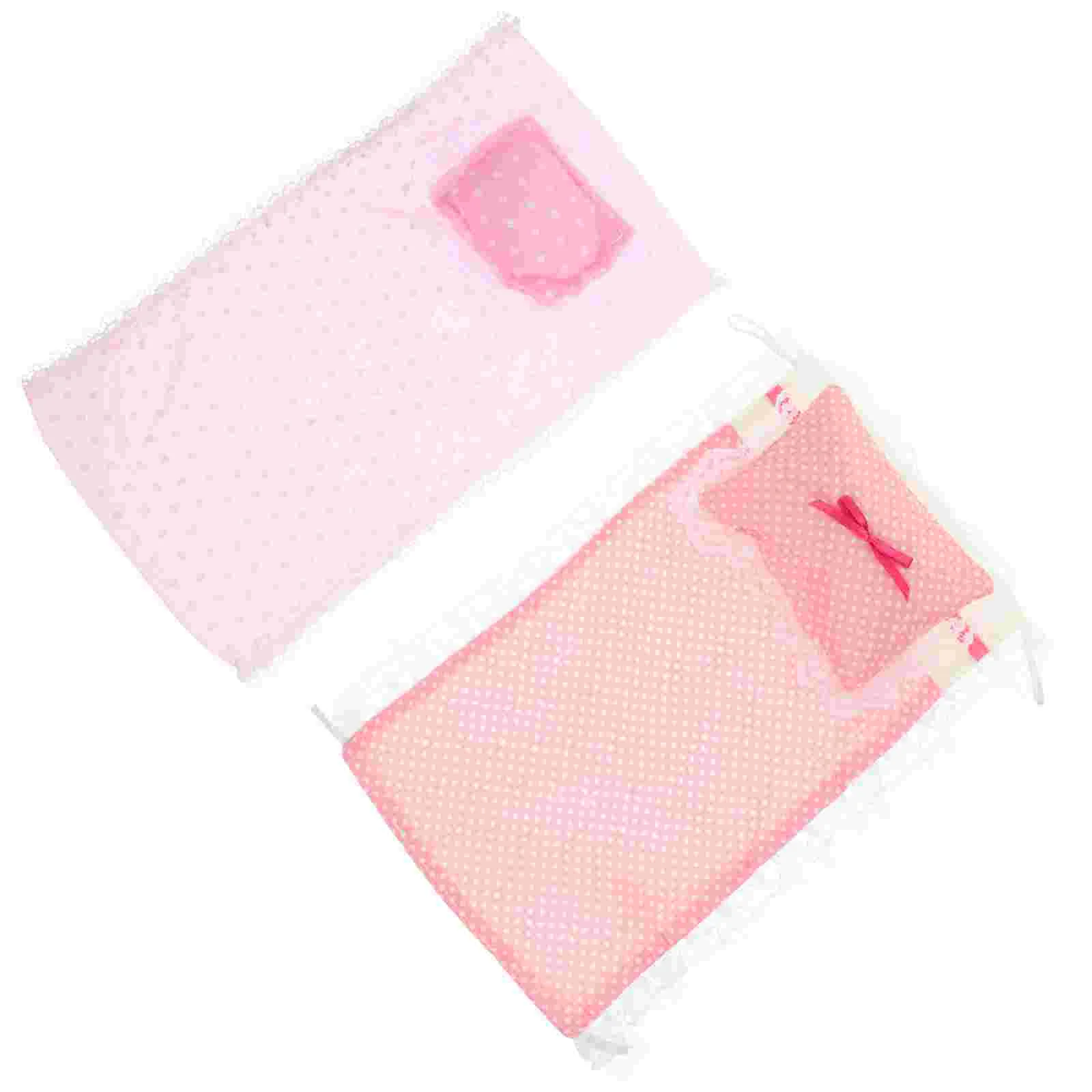 

2 Sets Pink Sheet Pillow Quilt Accessories House Mini Bed Supplies Bedding Bedroom Kit Pillows Miniature Cotton for