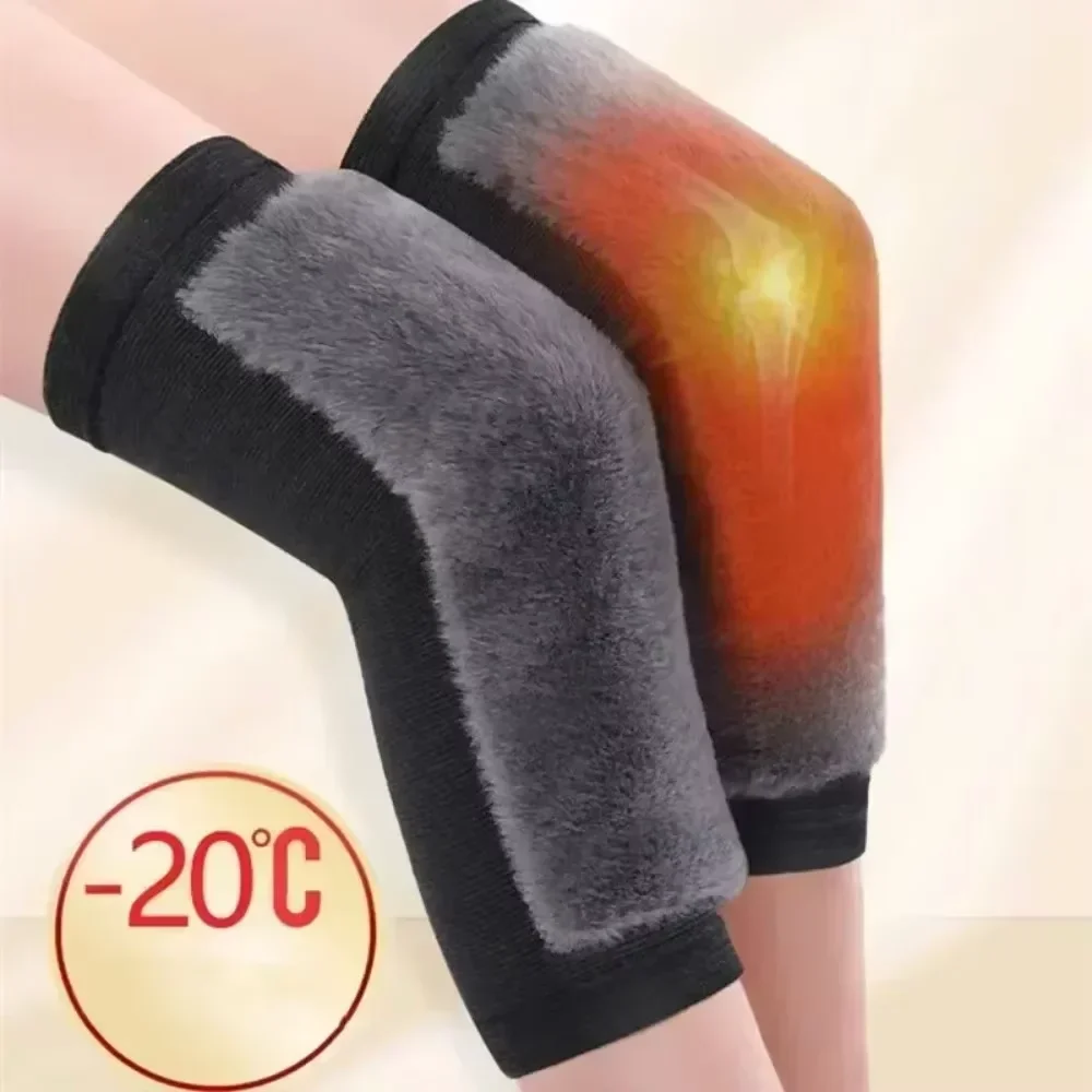 Thermal Knee Warmers Men Women Black Plush Thickened Winter Knee Pads Warm Knee Wrap Support Outdoor Running Sports Cold Weather