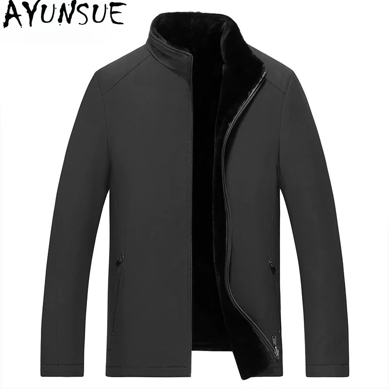 AYUNSUE High-end 100% Real Fur Genuine Mink Coat Man Winter Stand Collar Reversible Natural Whole Mink Fur Liner Jacket Parkas